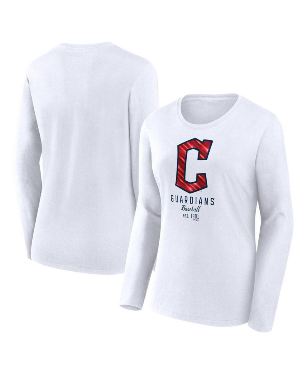 Женская белая футболка с длинным рукавом Cleveland Guardians Fanatics