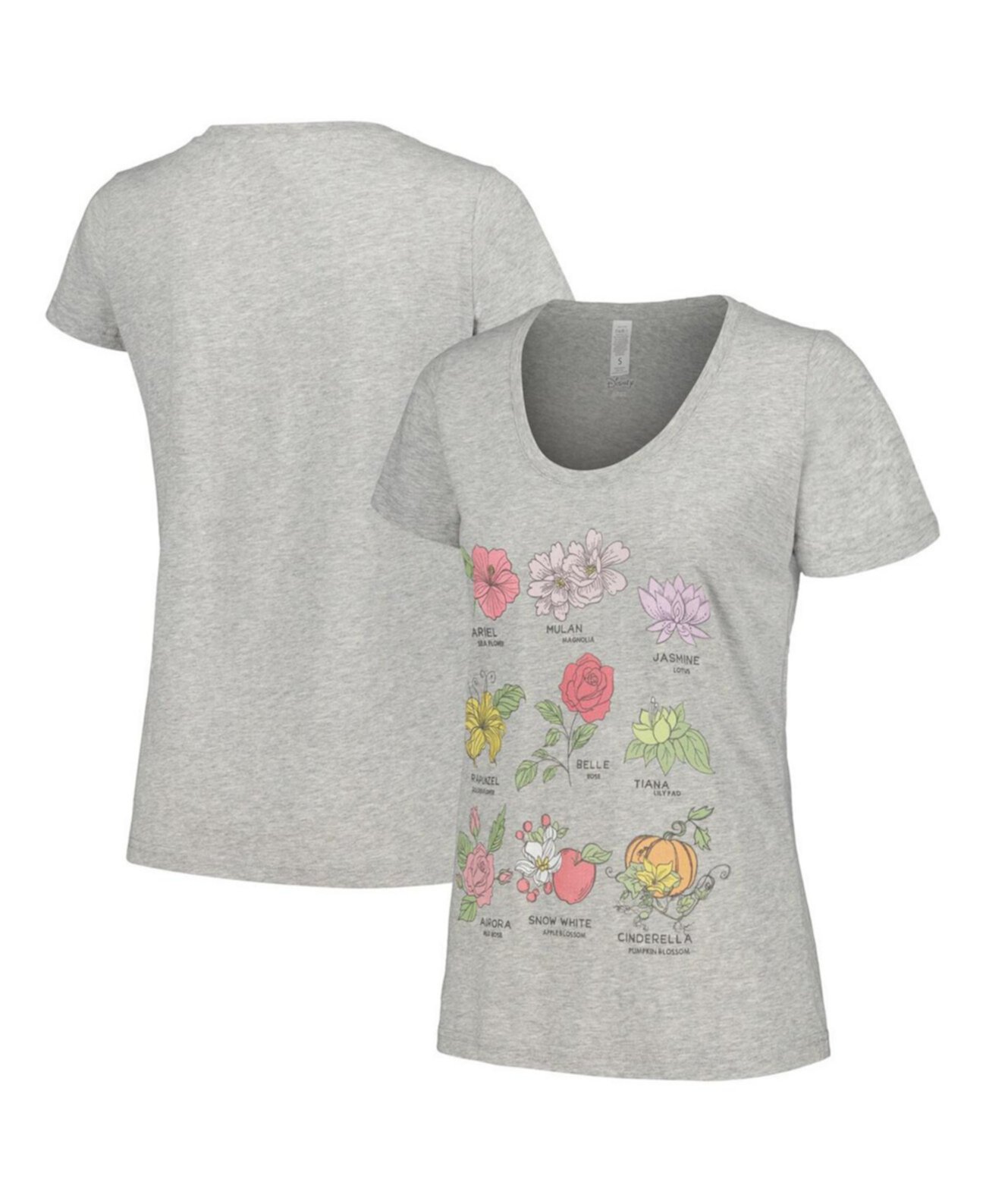 Женская серая футболка с круглым вырезом «Принцесса Диснея» и цветами Хизер Mad Engine