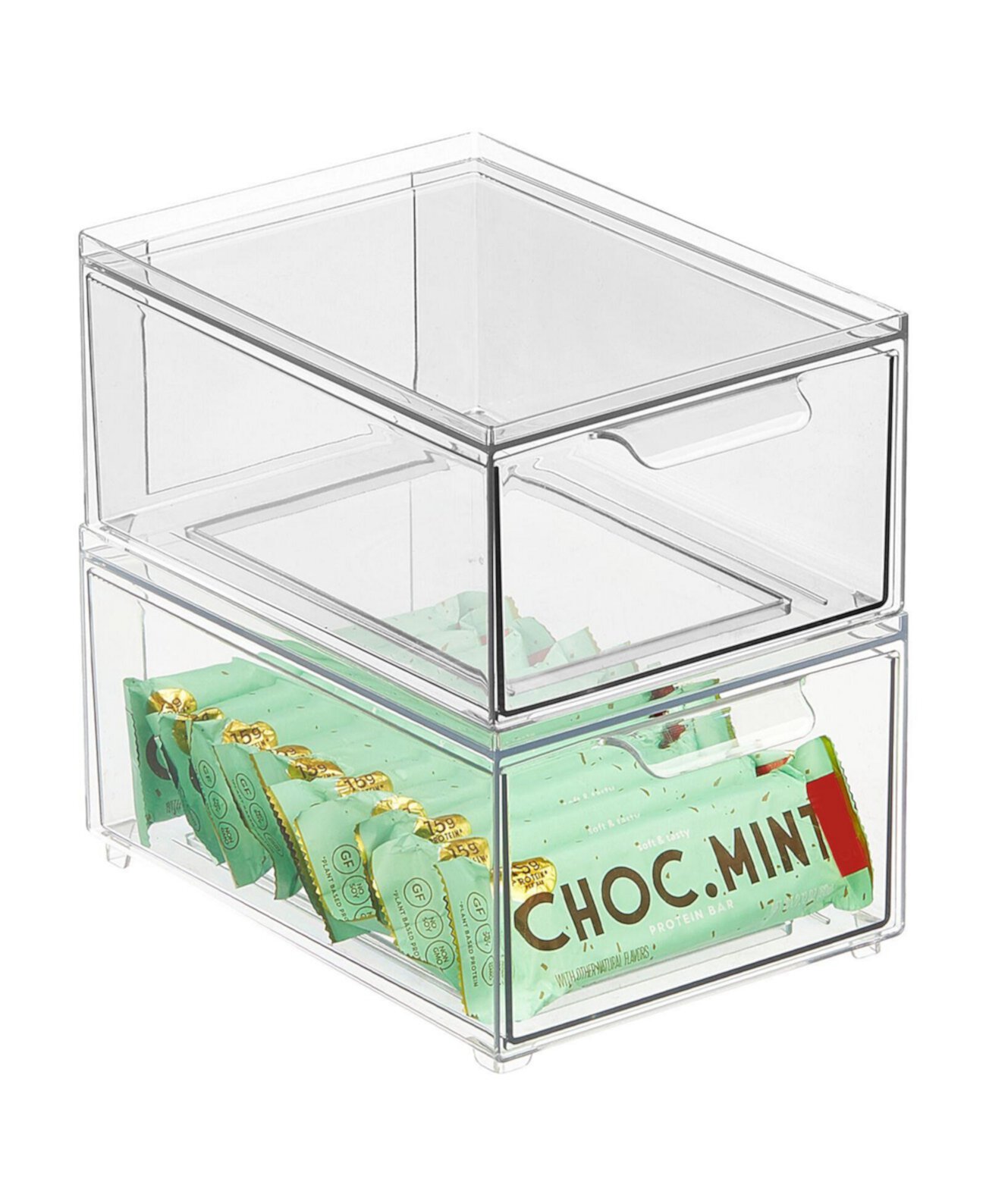 Штабелируемая пластиковая кухонная корзина для хранения с выдвижным ящиком, 2 шт., прозрачная MDesign