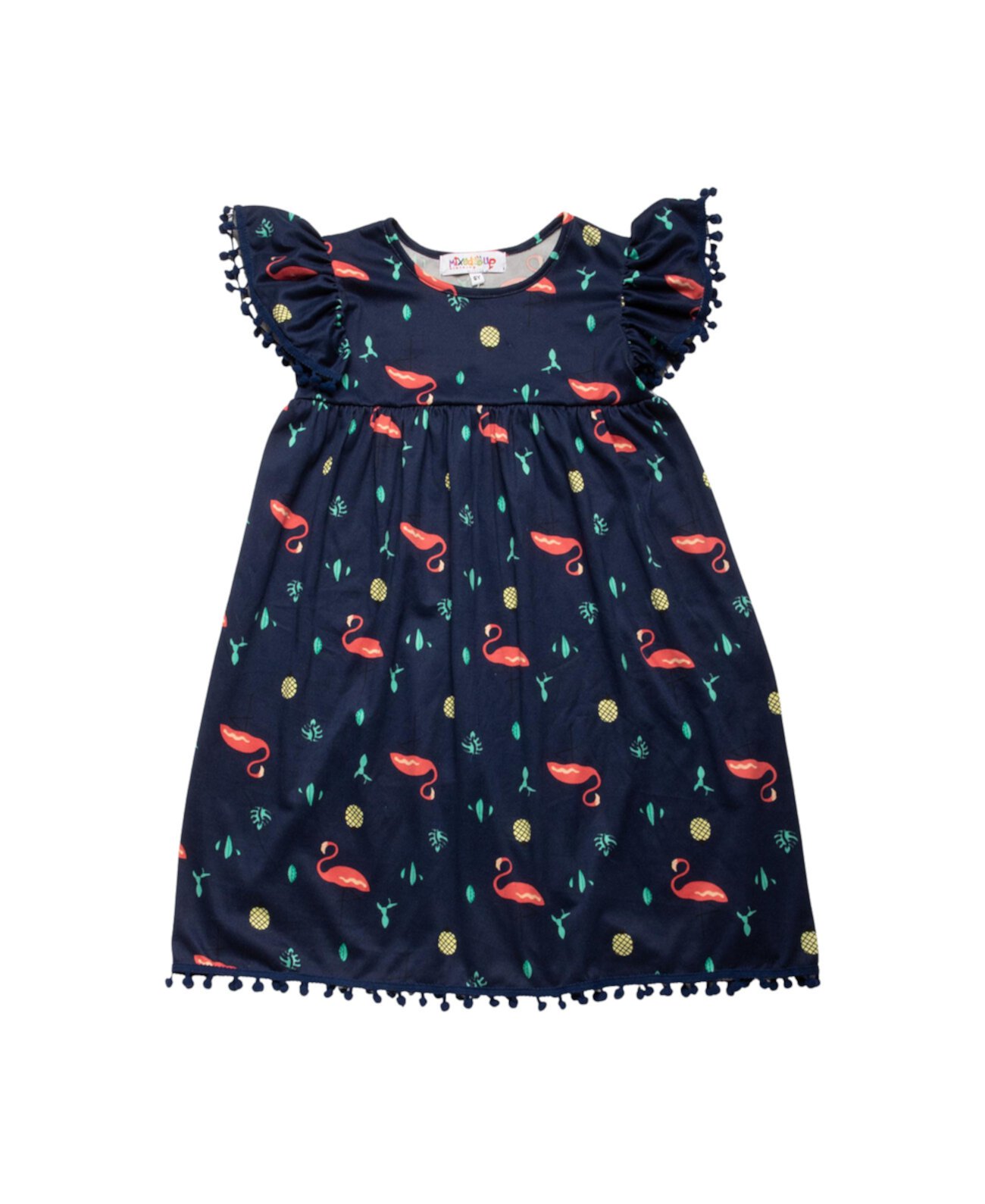 Платье с развевающимися рукавами и помпоном для маленьких девочек по всей поверхности Mixed Up Clothing