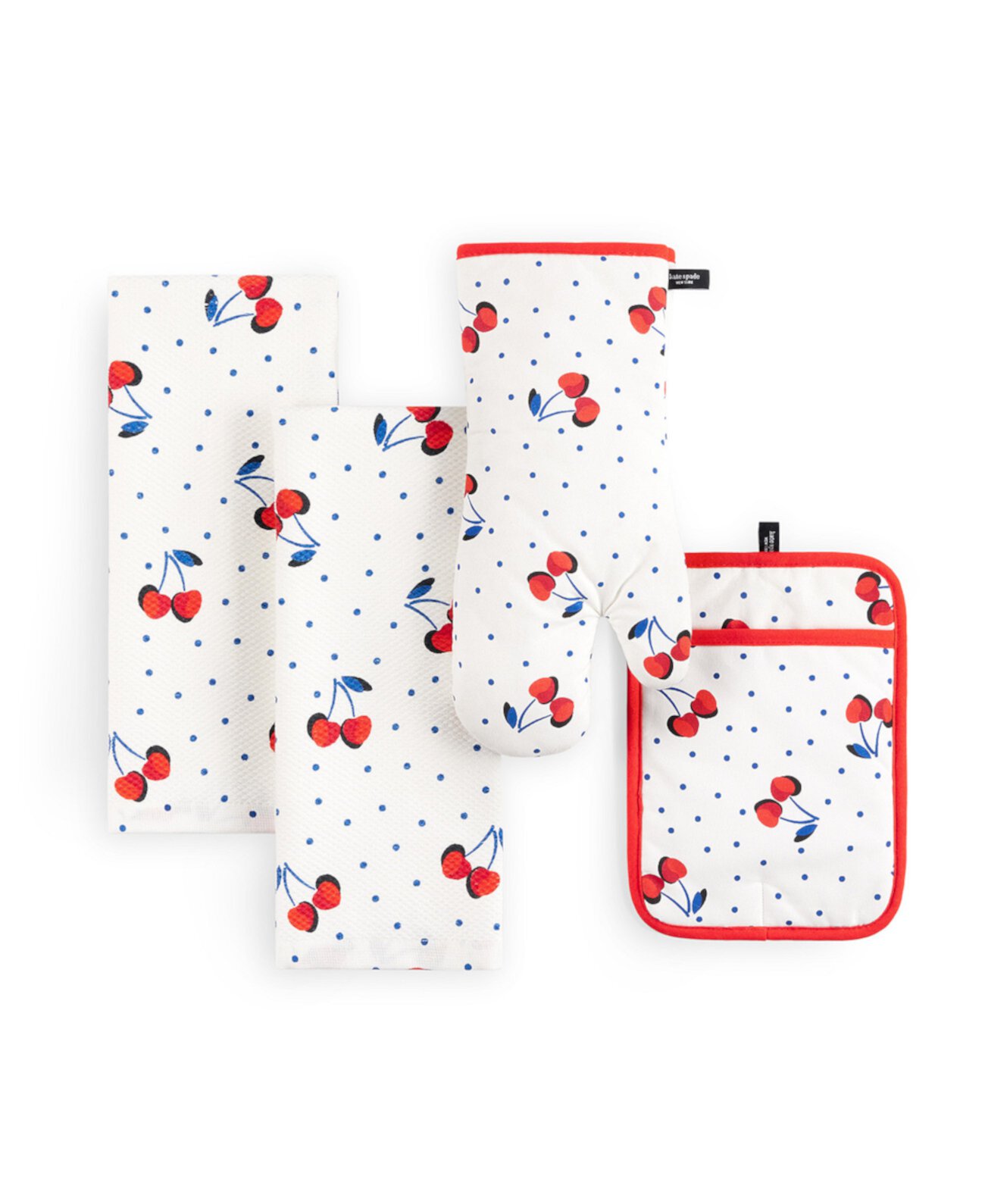 Cherry Dot Kitchen Towel, Oven Mitt Pot Holder 4-Pack Set, Kate Spade New York