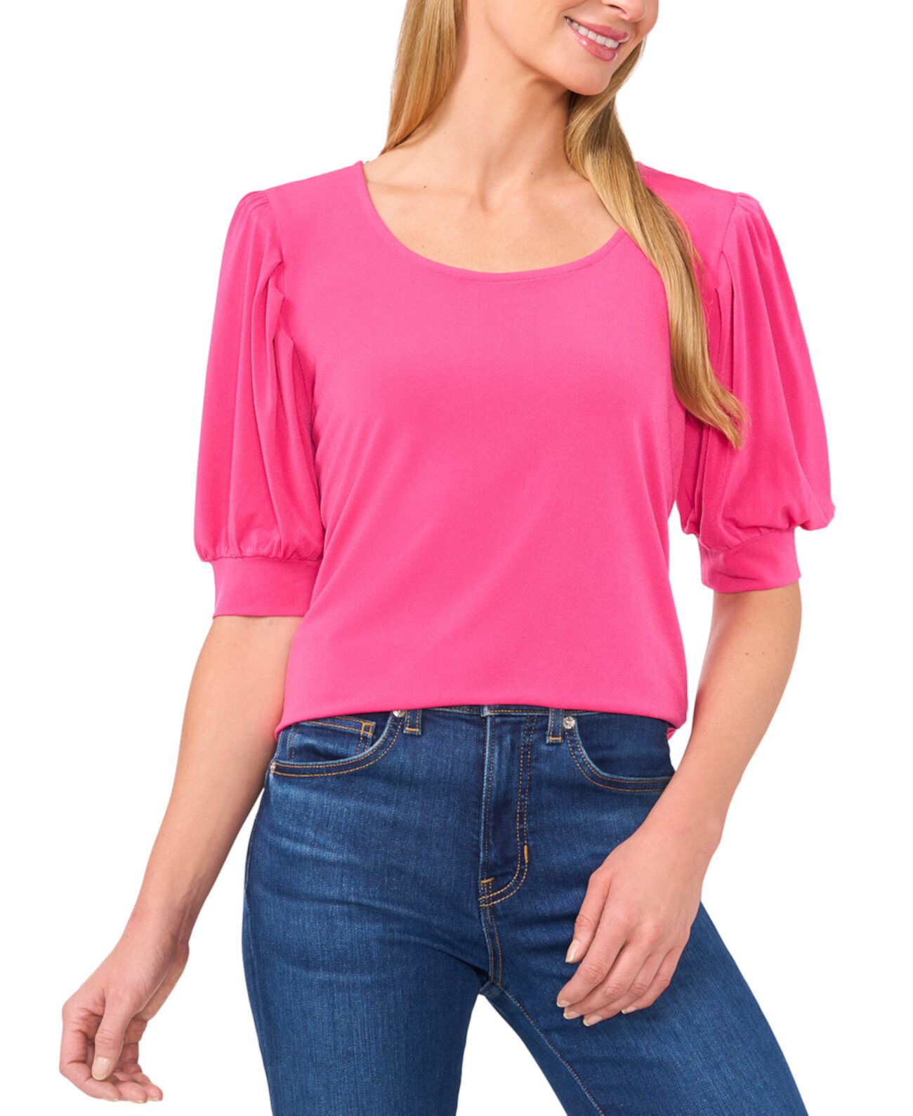 Women's Elbow-Sleeve Scoop-Neck Shirred Knit Top CeCe