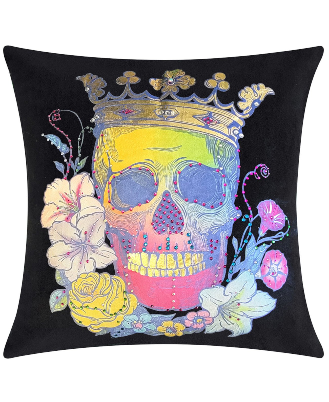 Бархатная декоративная подушка со скелетом «День мертвых», Хэллоуин, 18 x 18 дюймов Edie@Home