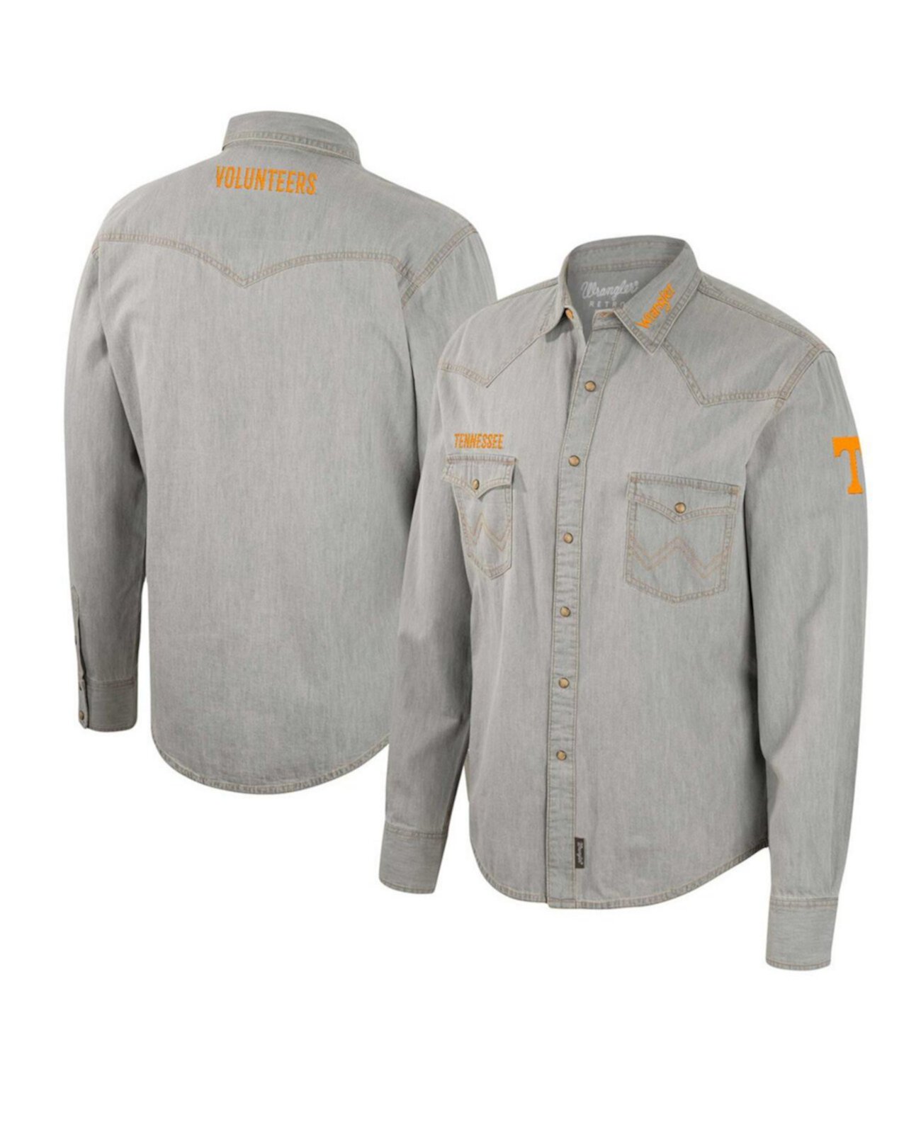 Мужская серая рубашка с длинными рукавами на кнопках в стиле вестерн x Wrangler Tennessee Volunteers в ковбойском стиле Colosseum