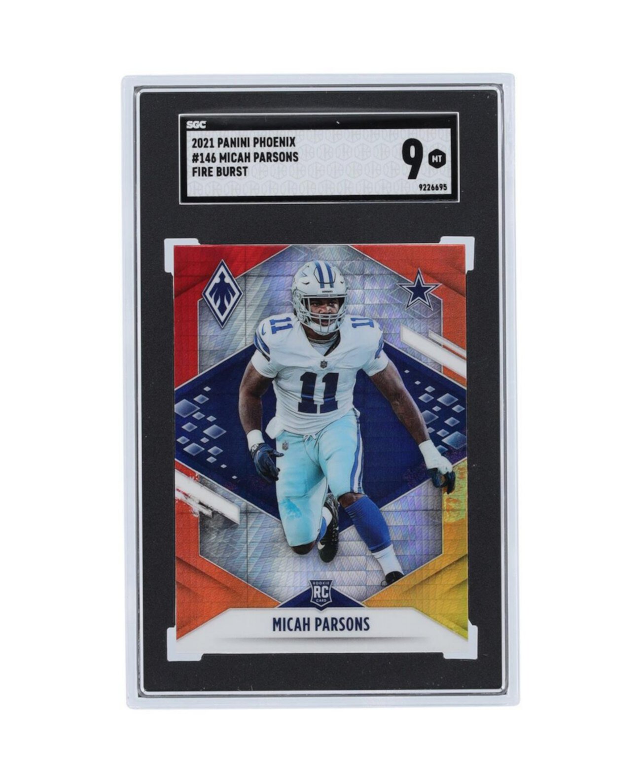 Мика Парсонс Dallas Cowboys 2021 Phoenix Fire Burst # 146 Карточка новичка с проверкой подлинности SGC 9 Panini America