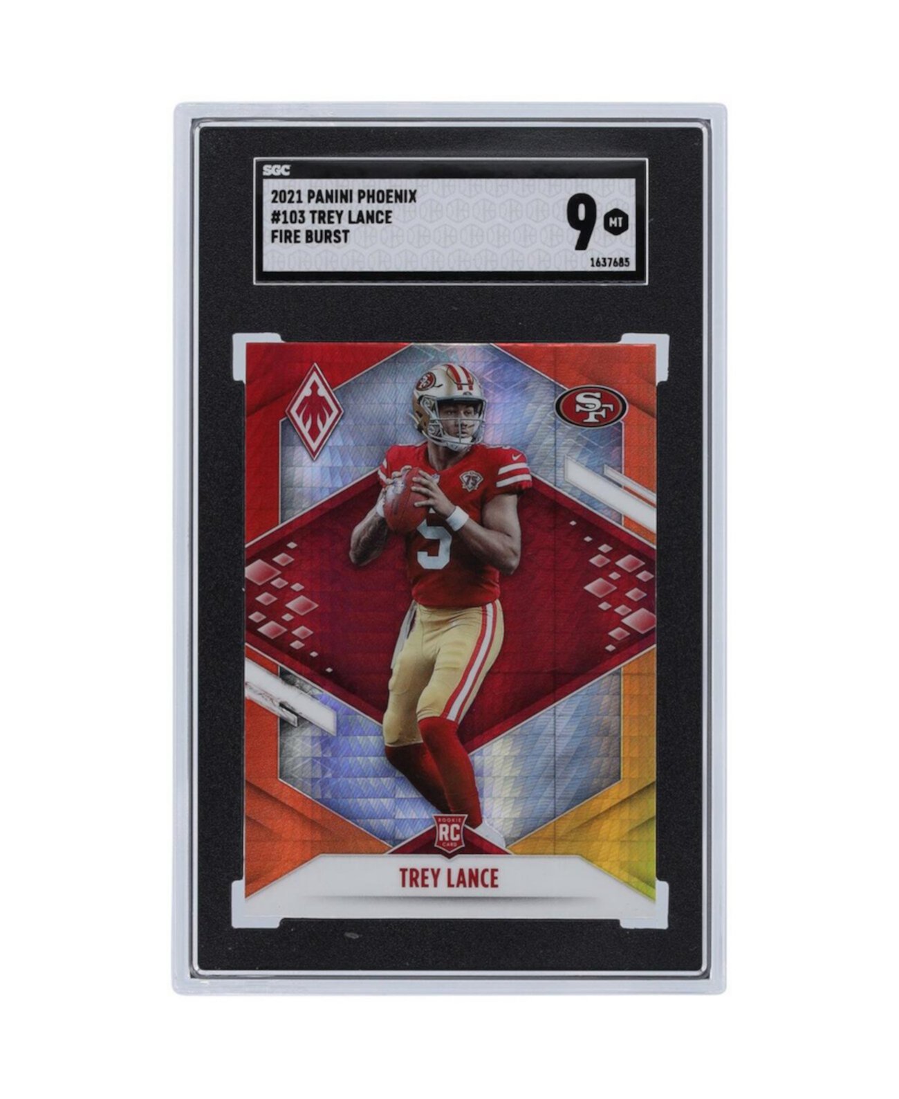 Трей Лэнс Сан-Франциско 49ers 2021 Phoenix Fire Burst # 103 Карта новичка с аутентификацией SGC 9 Panini America