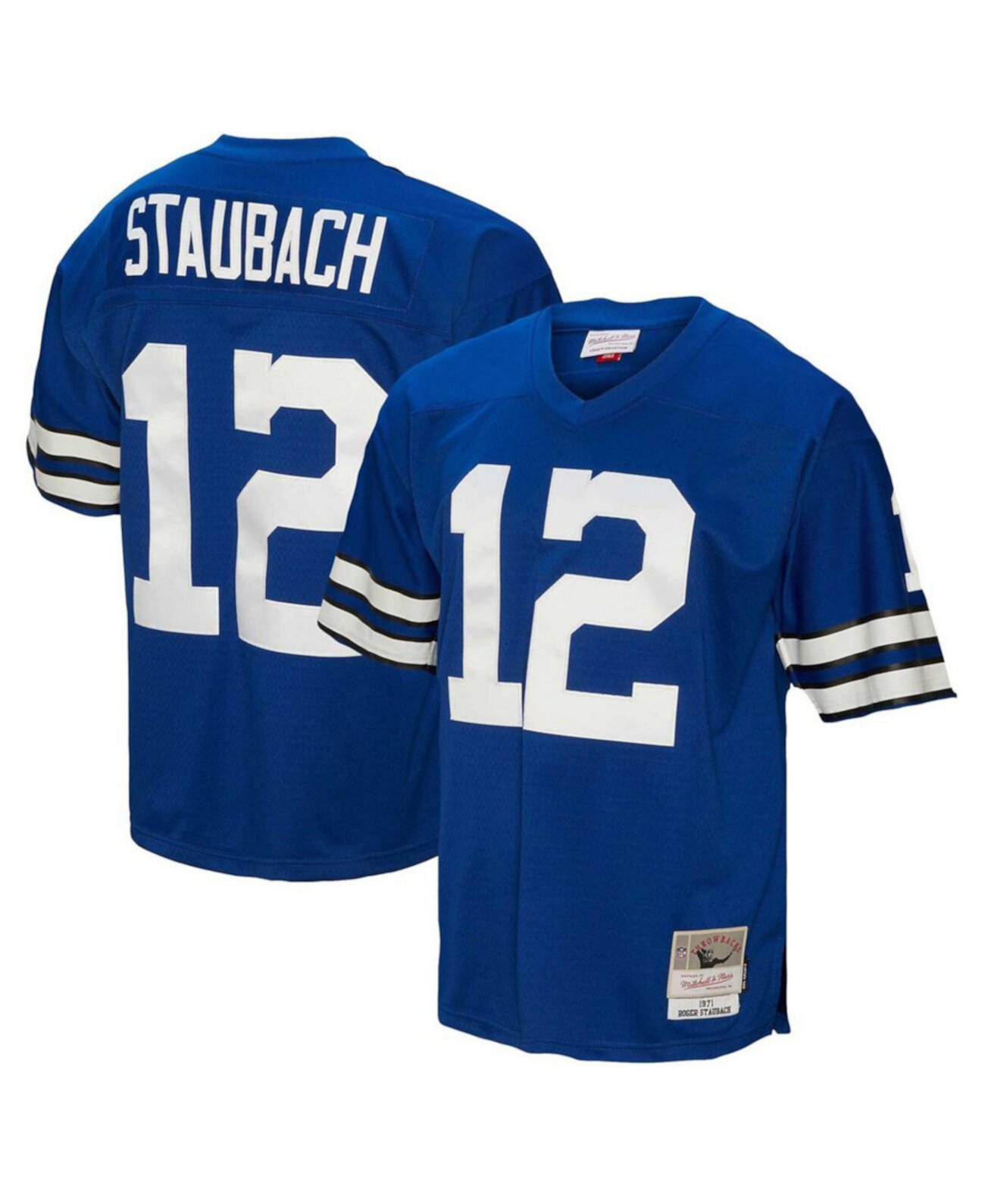 Мужская Replica-майка Roger Staubach Navy Dallas Cowboys 1971 года с короткими рукавами и аппликацией Mitchell & Ness