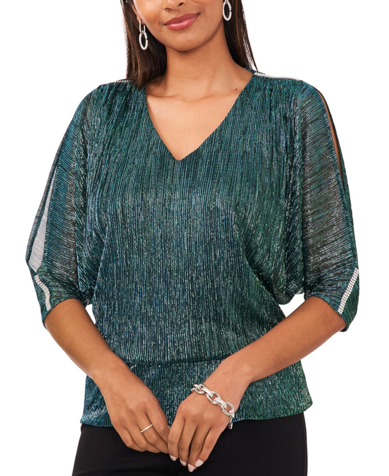 Женская блузка металлик с разрезными рукавами MSK