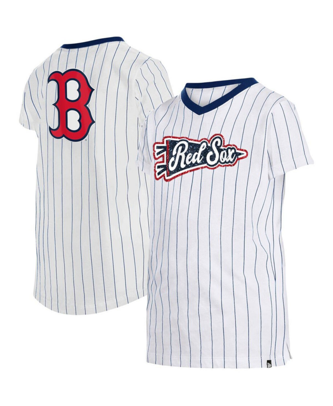 Детская Футболка New Era Big Girls White Boston Red Sox Pinstripe V-Neck New Era