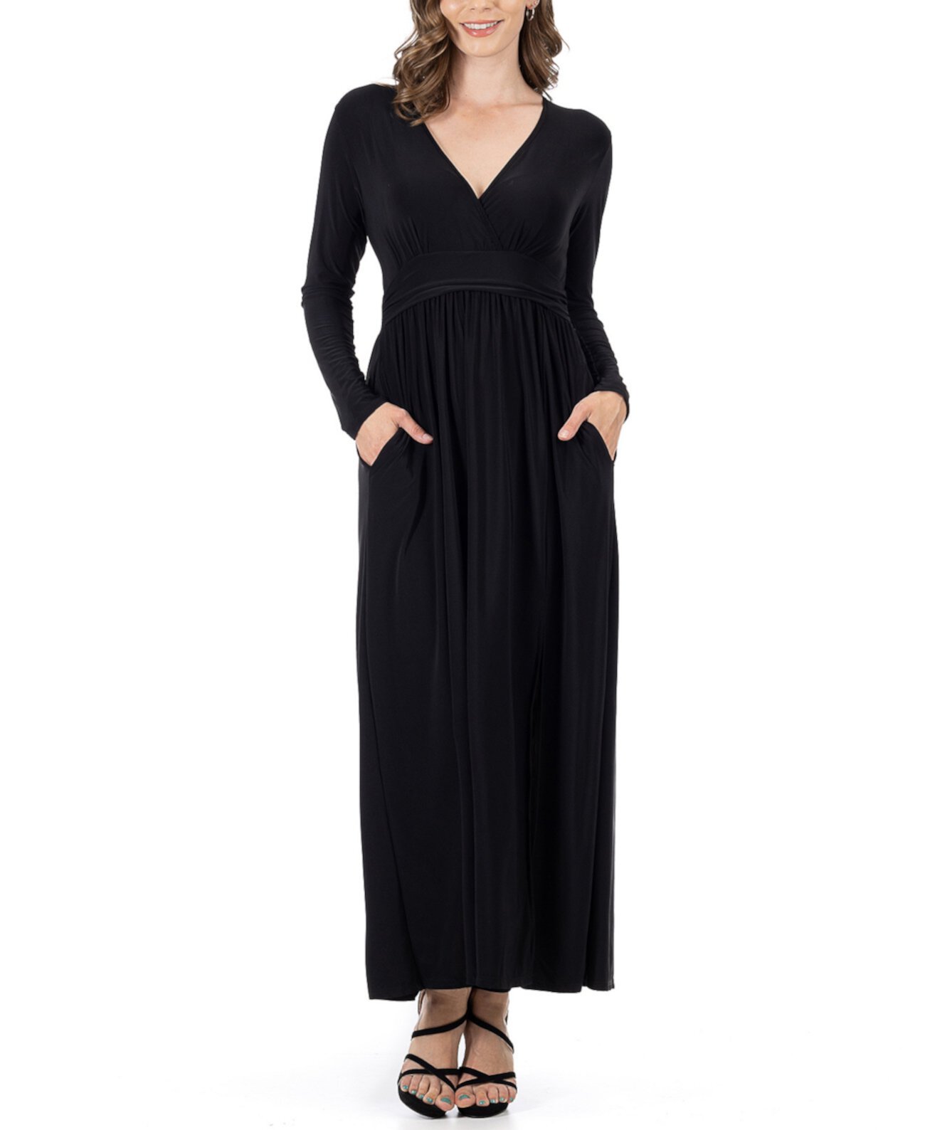 Женское платье макси с длинными рукавами и V-образным вырезом с разрезом по бокам 24Seven Comfort