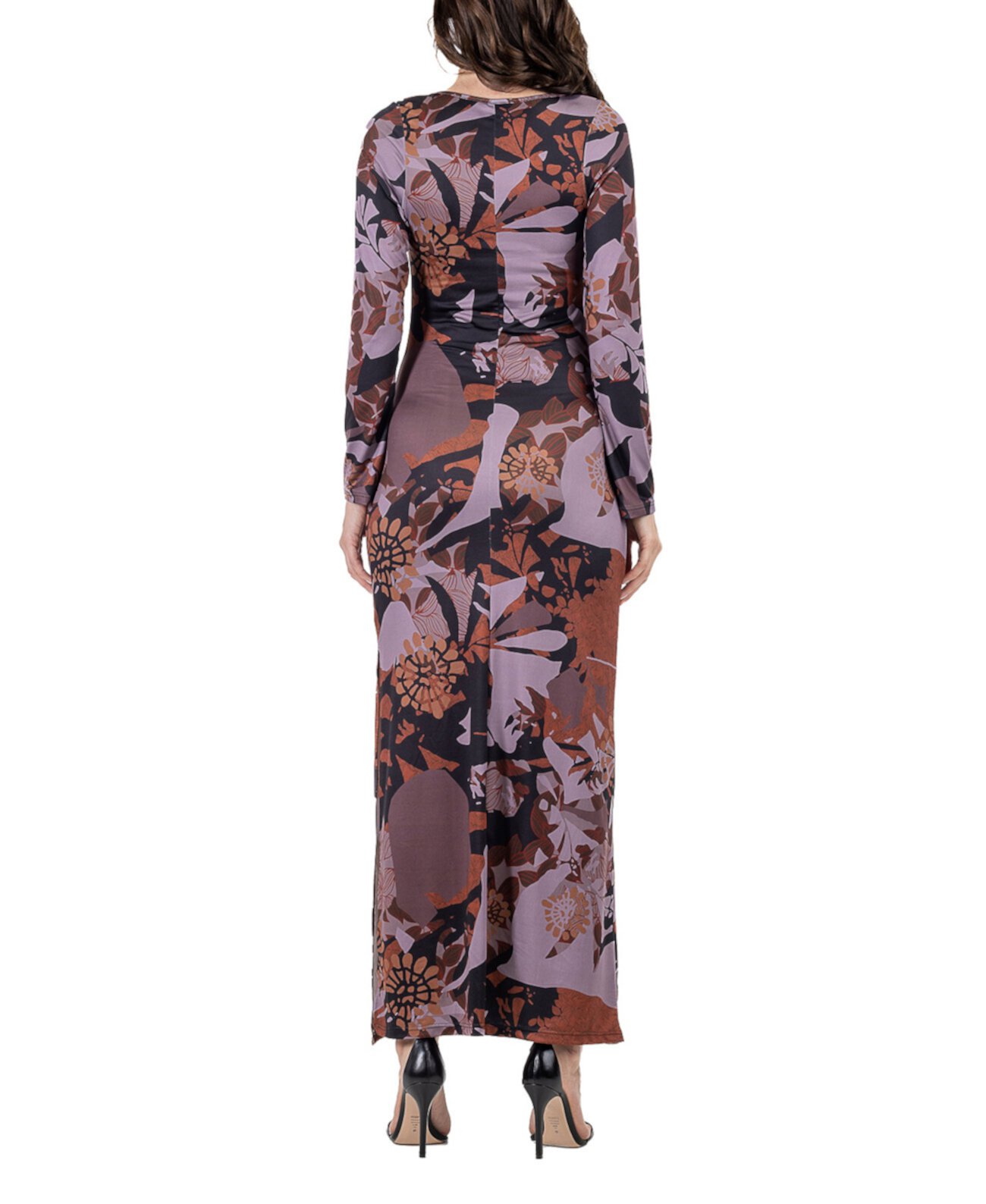 Женское платье макси с длинным рукавом с цветочным принтом и боковым разрезом 24Seven Comfort