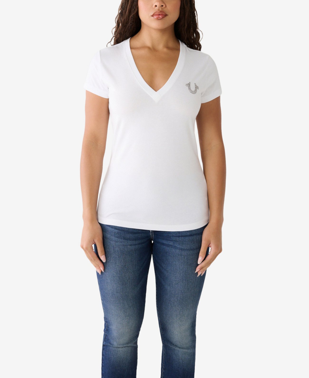 Женская футболка с короткими рукавами и V-образным вырезом с бриллиантами True Religion