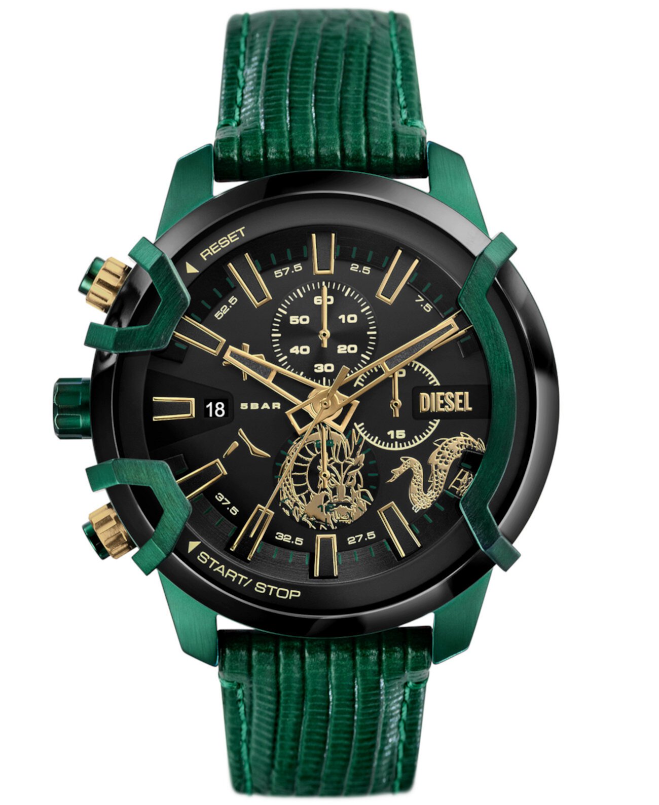 Мужские зеленые кожаные часы с хронографом, 48 мм Diesel