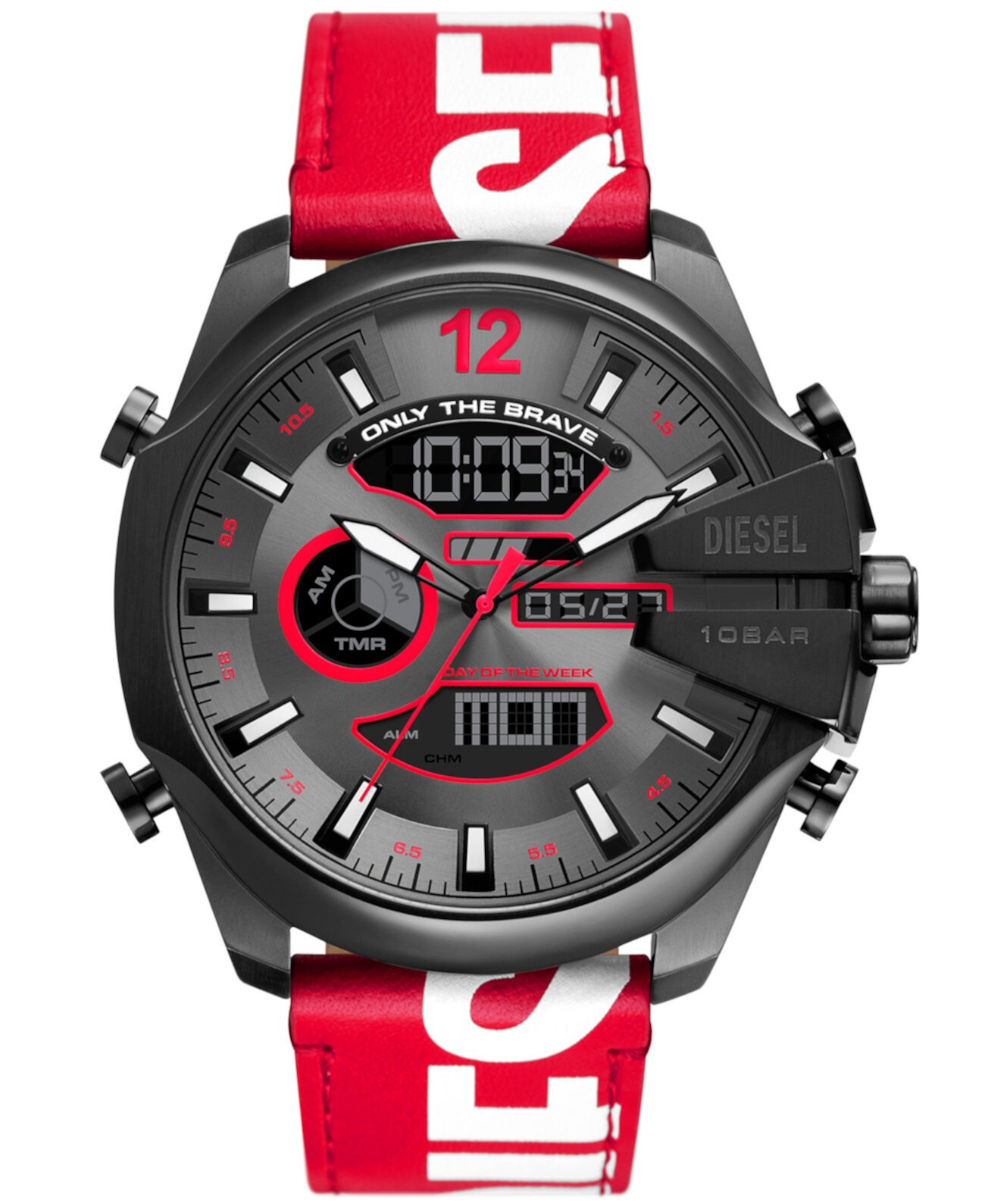 Мужские часы Mega Chief Digital красные кожаные 51 мм Diesel