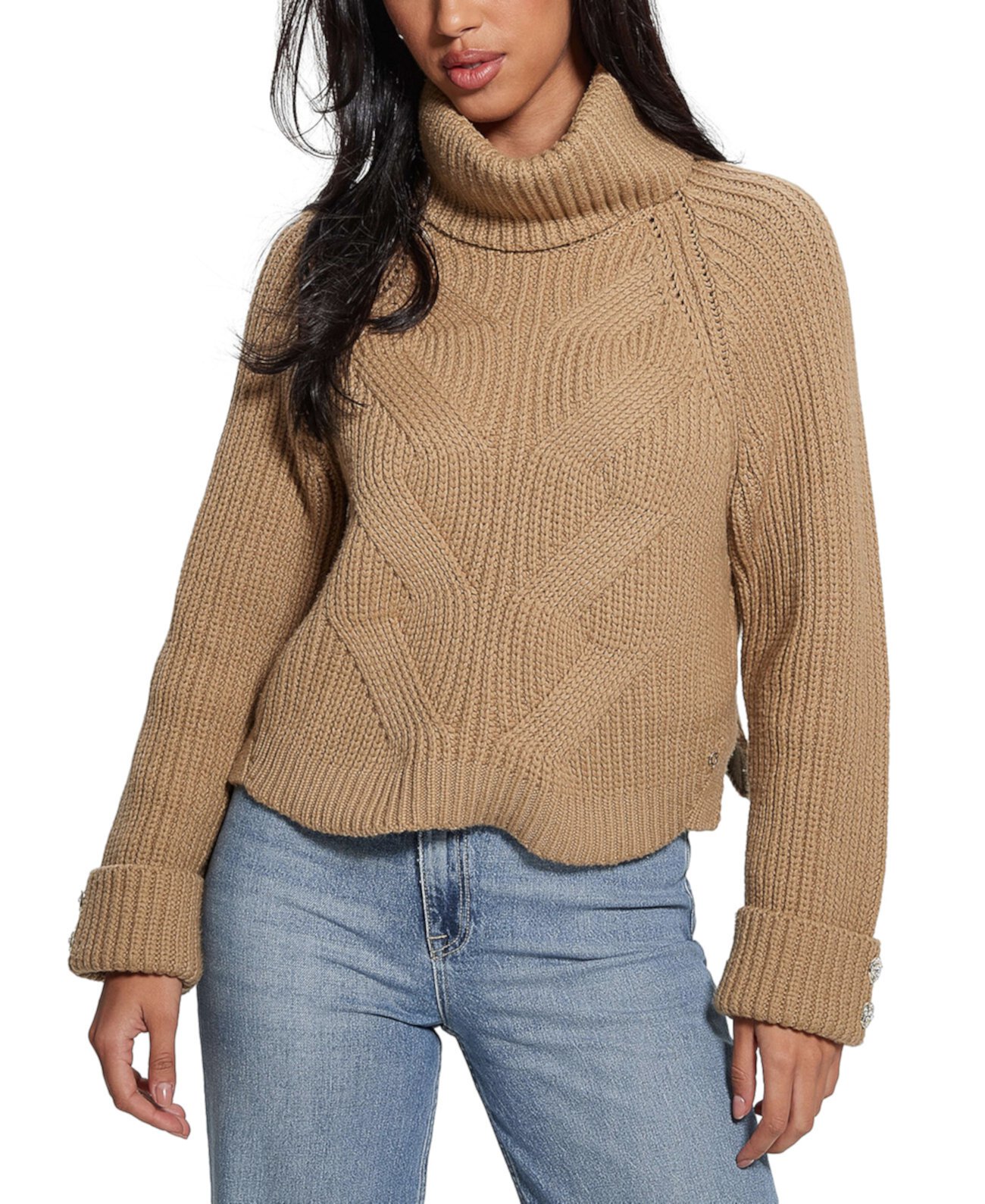 Женский свитер с высоким воротником косой вязки Lois GUESS
