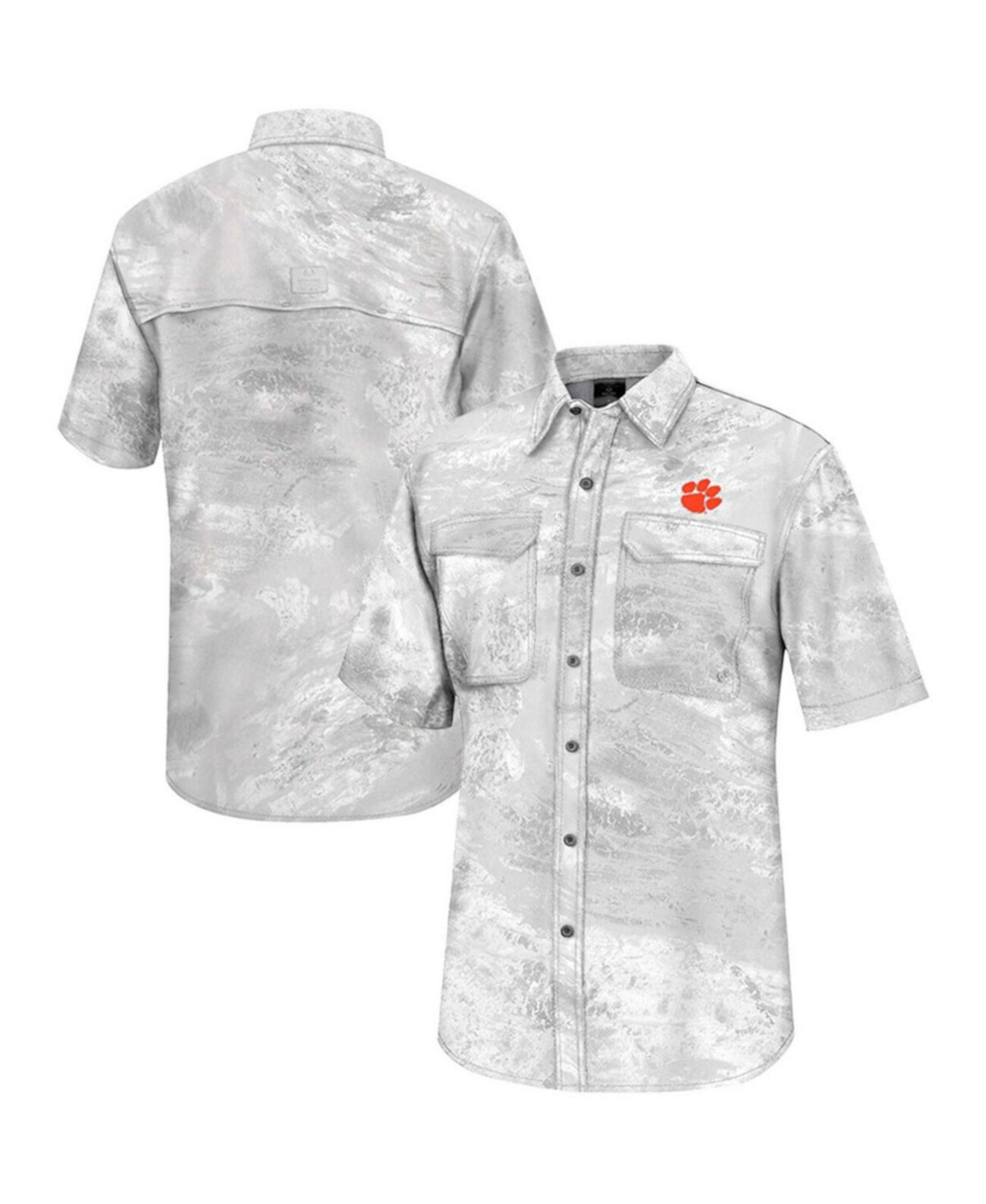 Мужская белая рубашка для рыбалки на всех пуговицах Clemson Tigers Realtree Aspect Charter Colosseum