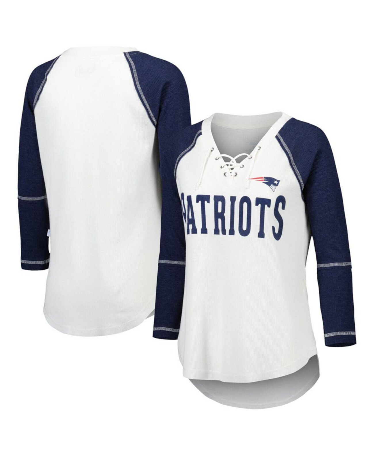 Женская белая, темно-синяя футболка New England Patriots Rebel Raglan с рукавами 3/4, шнуровкой и v-образным вырезом Touch