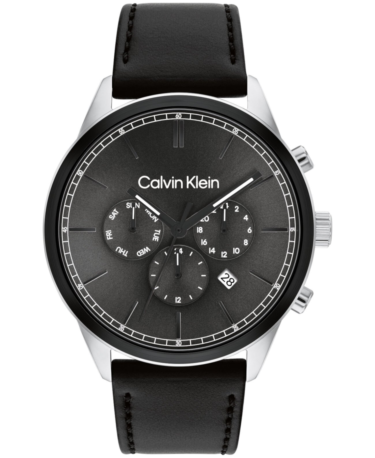 Смарт часы Calvin Klein Многофункциональные мужские на черном кожаном ремешке 44mm Calvin Klein