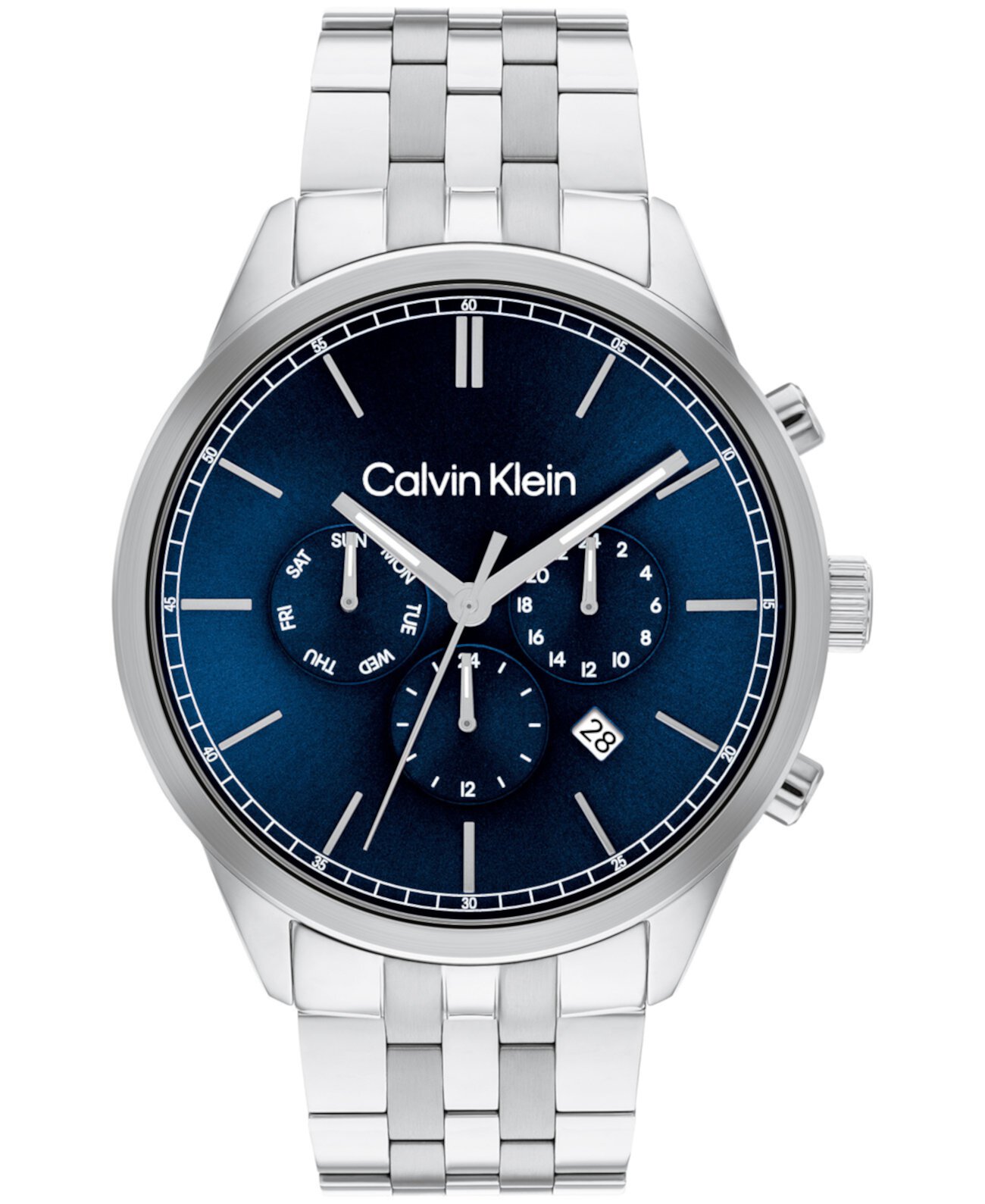 Мужские многофункциональные серебряные часы-браслет из нержавеющей стали 44 мм Calvin Klein