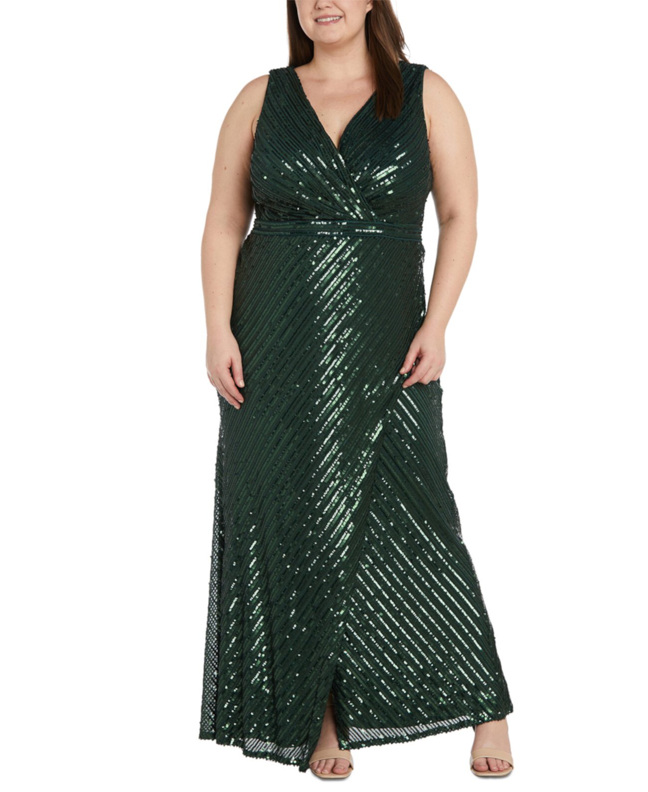 Nightway Платье больших размеров без рукавов в полоску с блестками и V-образным вырезом R & M Richards