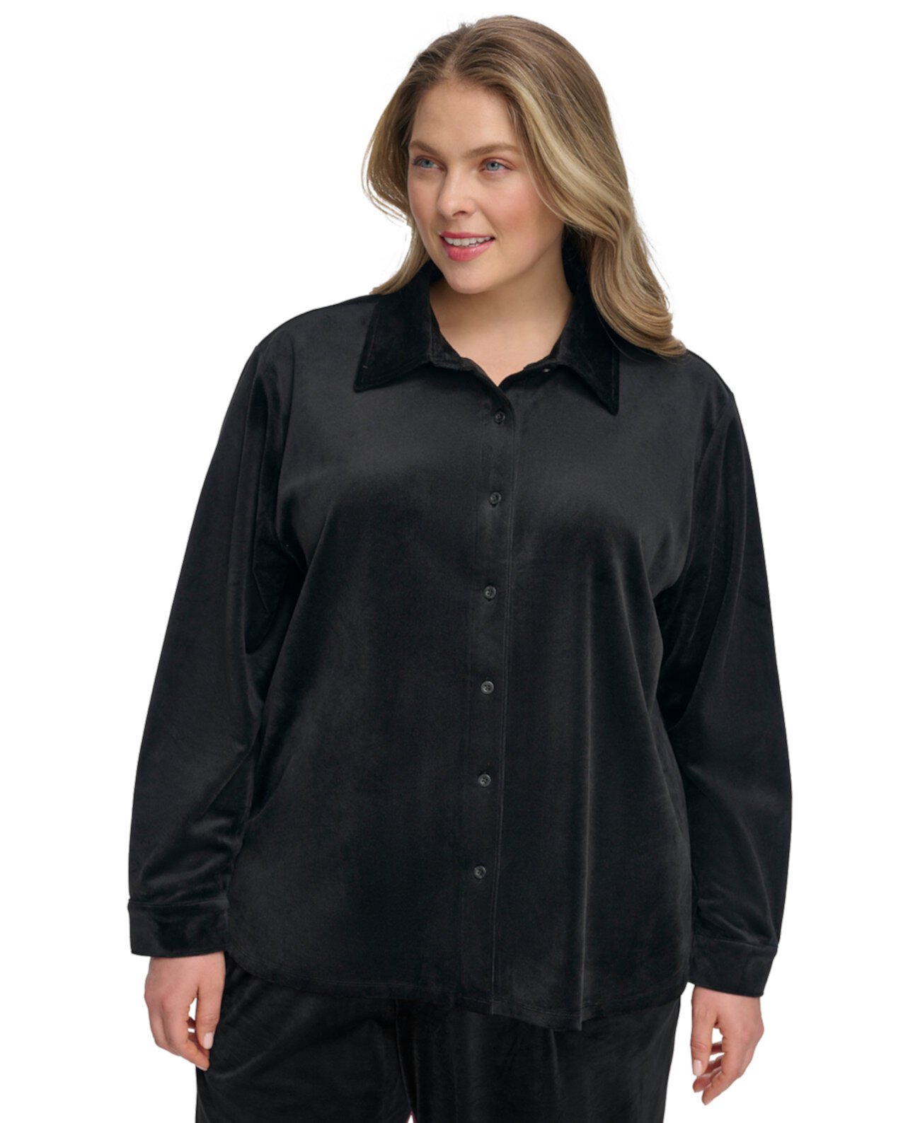 Велюровая рубашка больших размеров с воротником и пуговицами спереди Calvin Klein