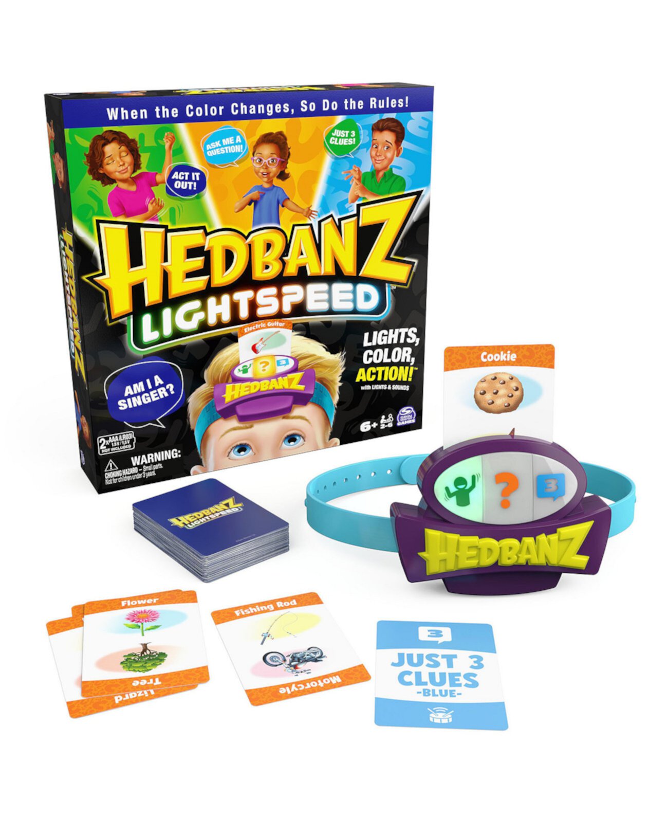 Hedbanz Lightspeed Game со световыми звуками Семейные игры Игры для всей семьи Ночные детские игры Карточные игры для всей семьи Дети от 6 лет и старше Spin Master Games