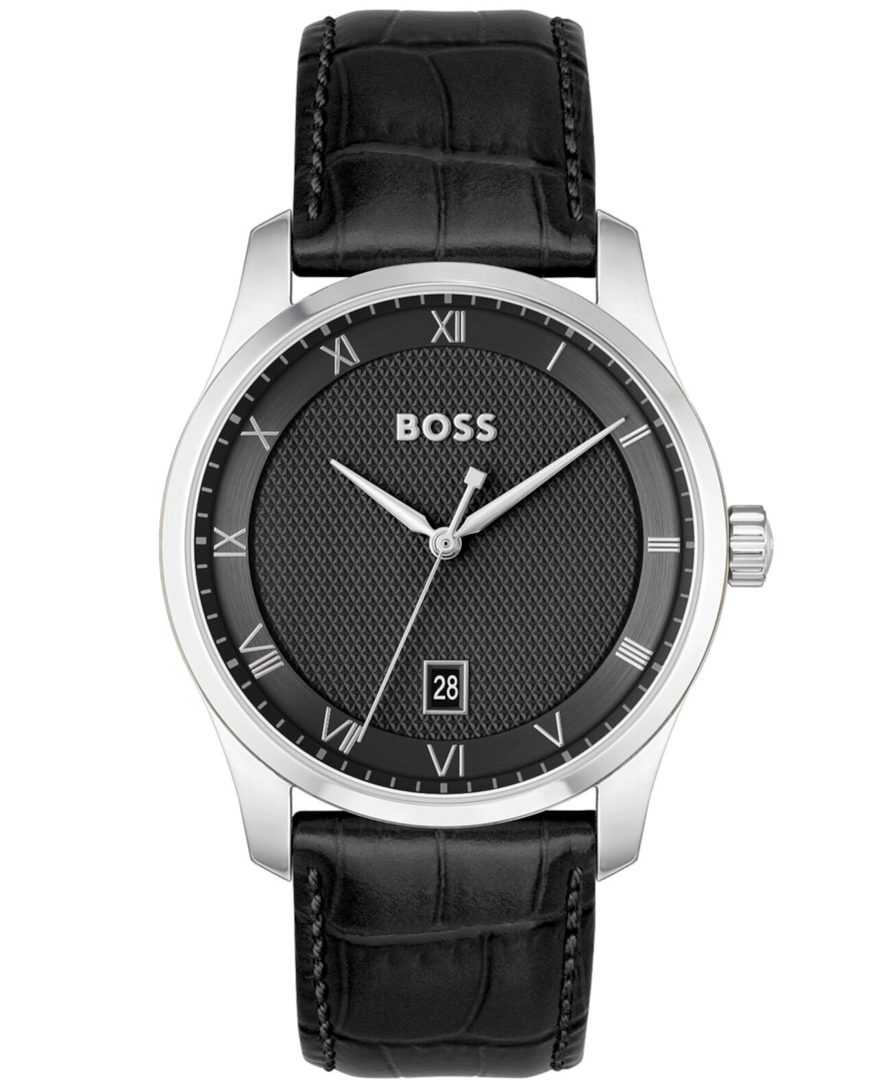 Мужские часы с основным кварцевым календарем, черные кожаные часы, 41 мм BOSS