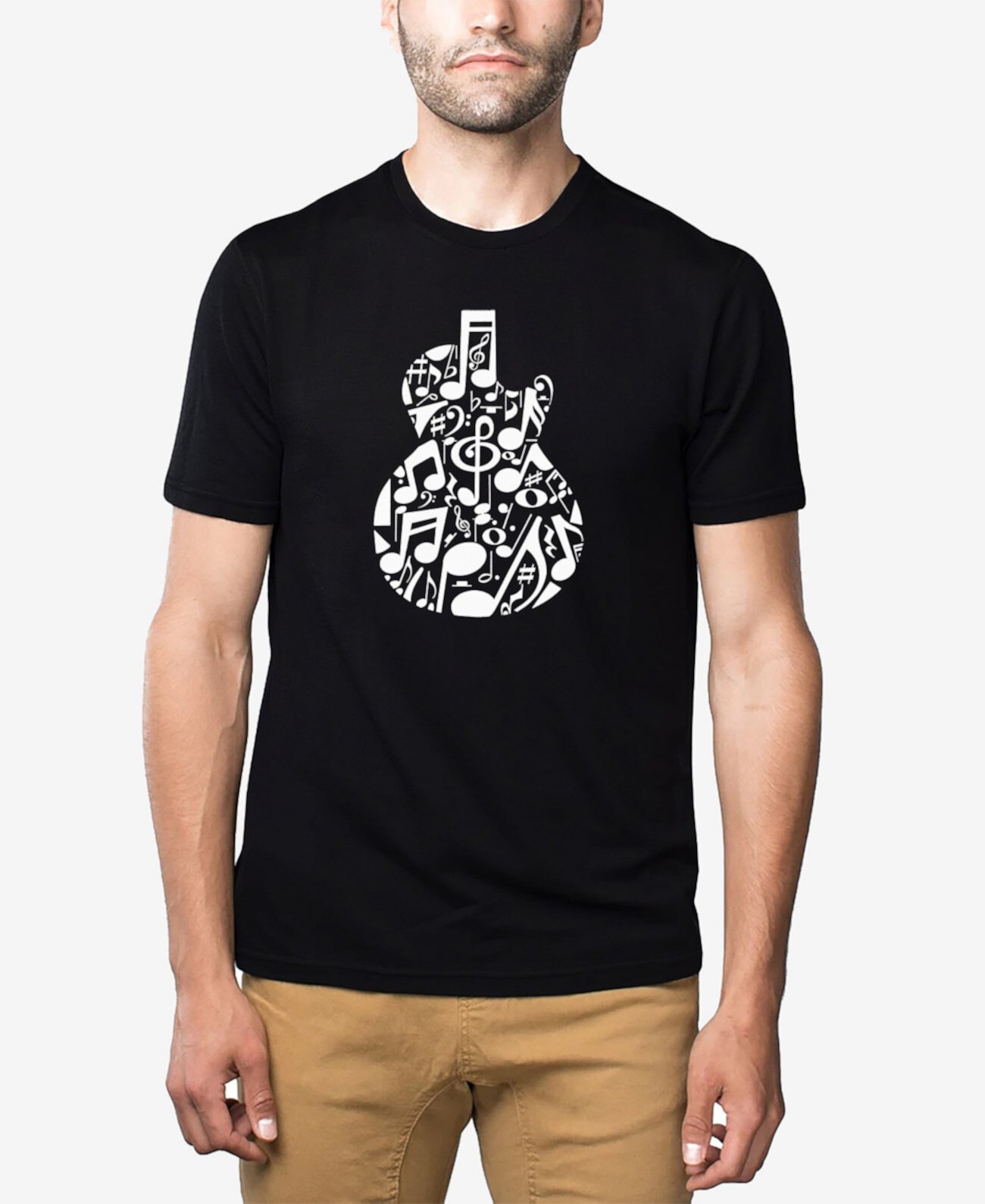 Мужская футболка с нотами и гитарой премиум-класса Word Art LA Pop Art