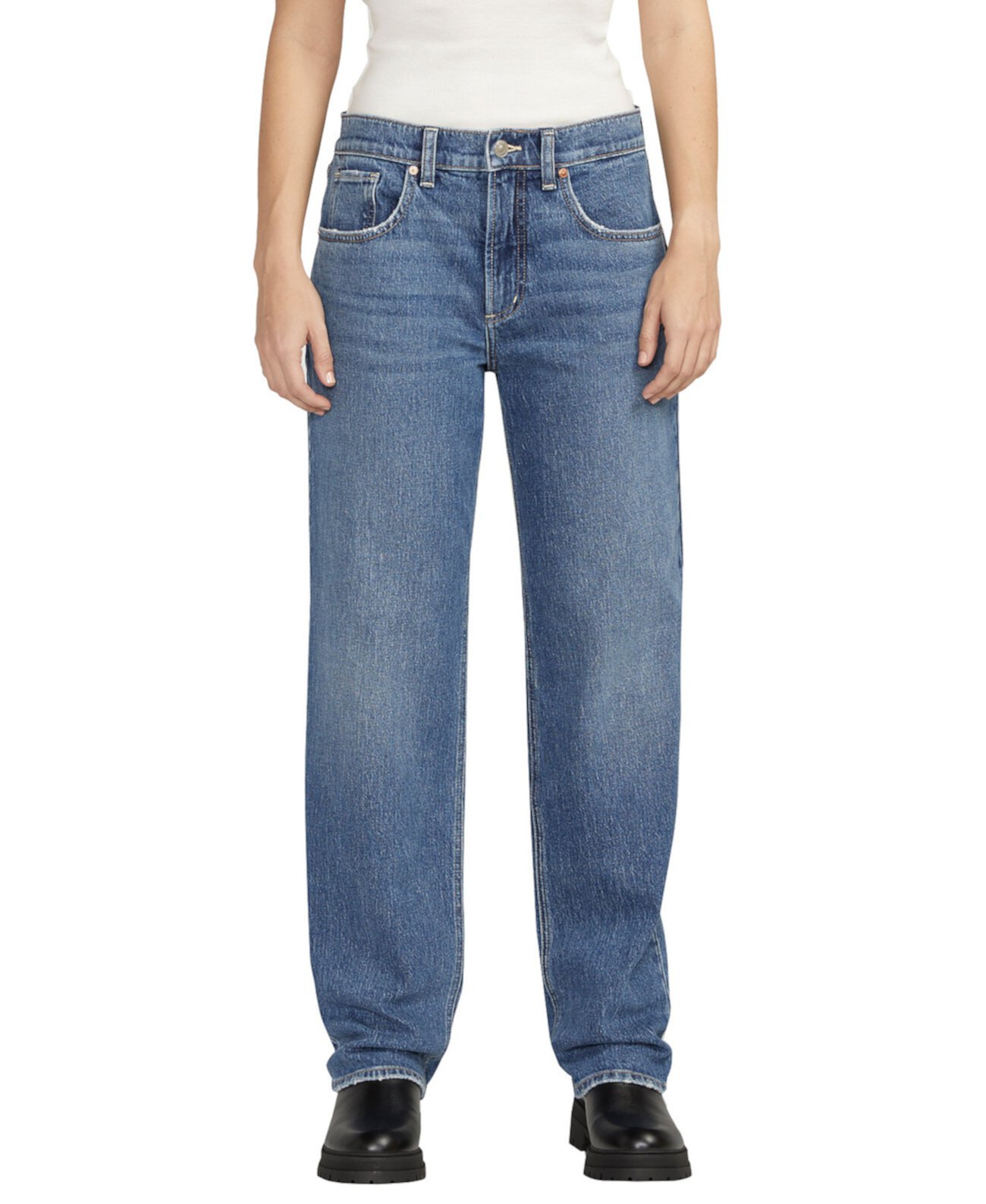 Женские прямые джинсы с низкой посадкой и средней посадкой Silver Jeans Co.