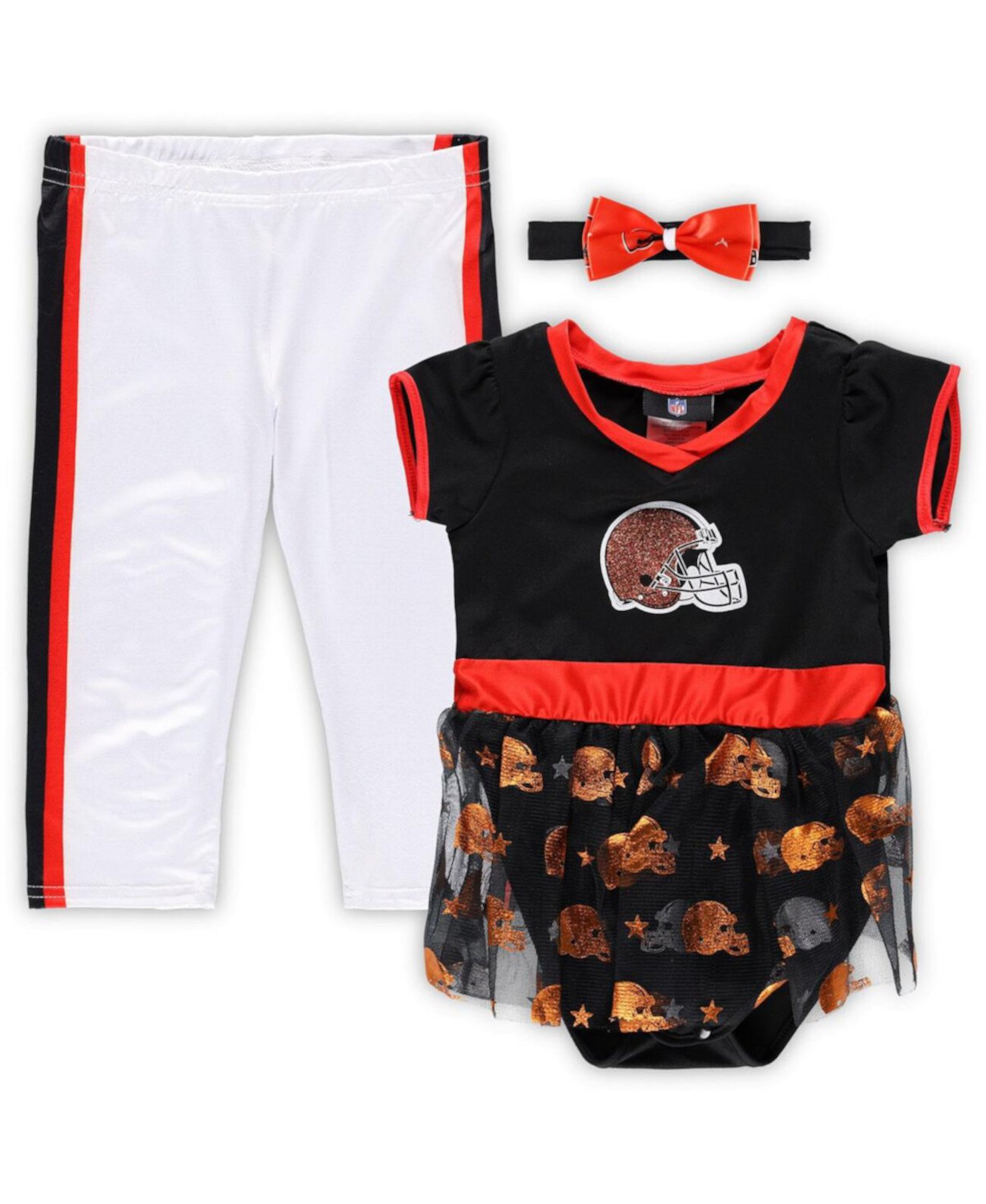 Коричневый, белый цвет Cleveland Browns с пачкой на задней двери для младенцев, комплект костюмов для игрового дня Jerry Leigh