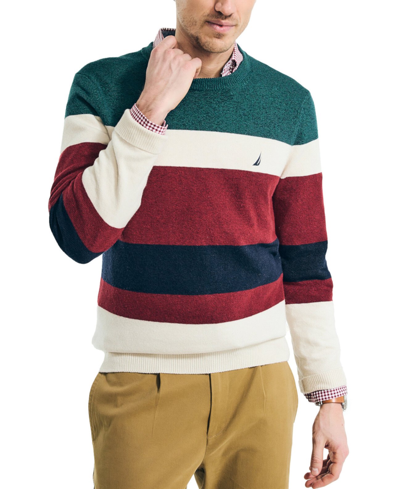 Мужской свитер с круглым вырезом в фактурную полоску Nautica