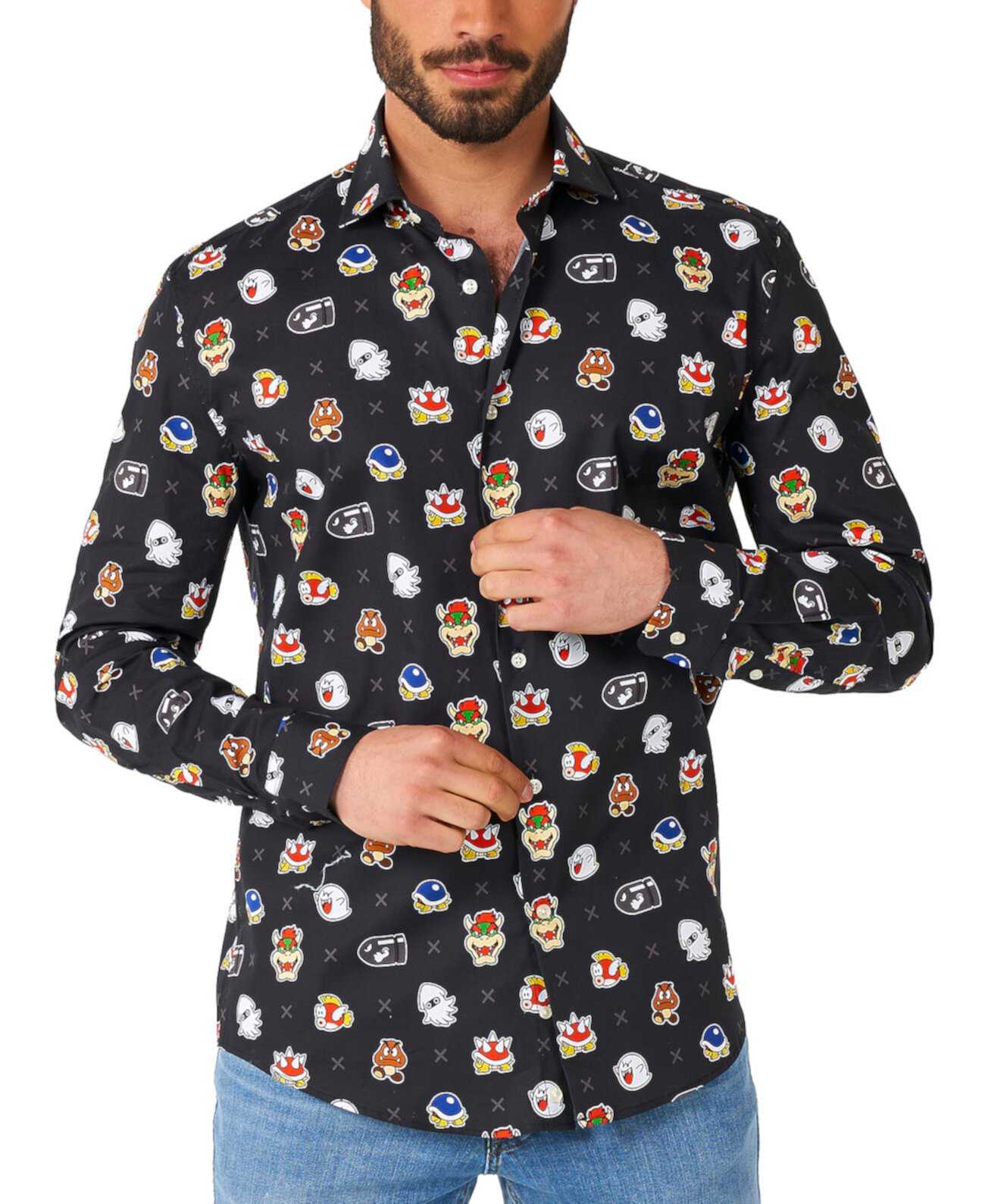 Мужская рубашка с длинным рукавом с рисунком Super Mario Bad Guys OppoSuits