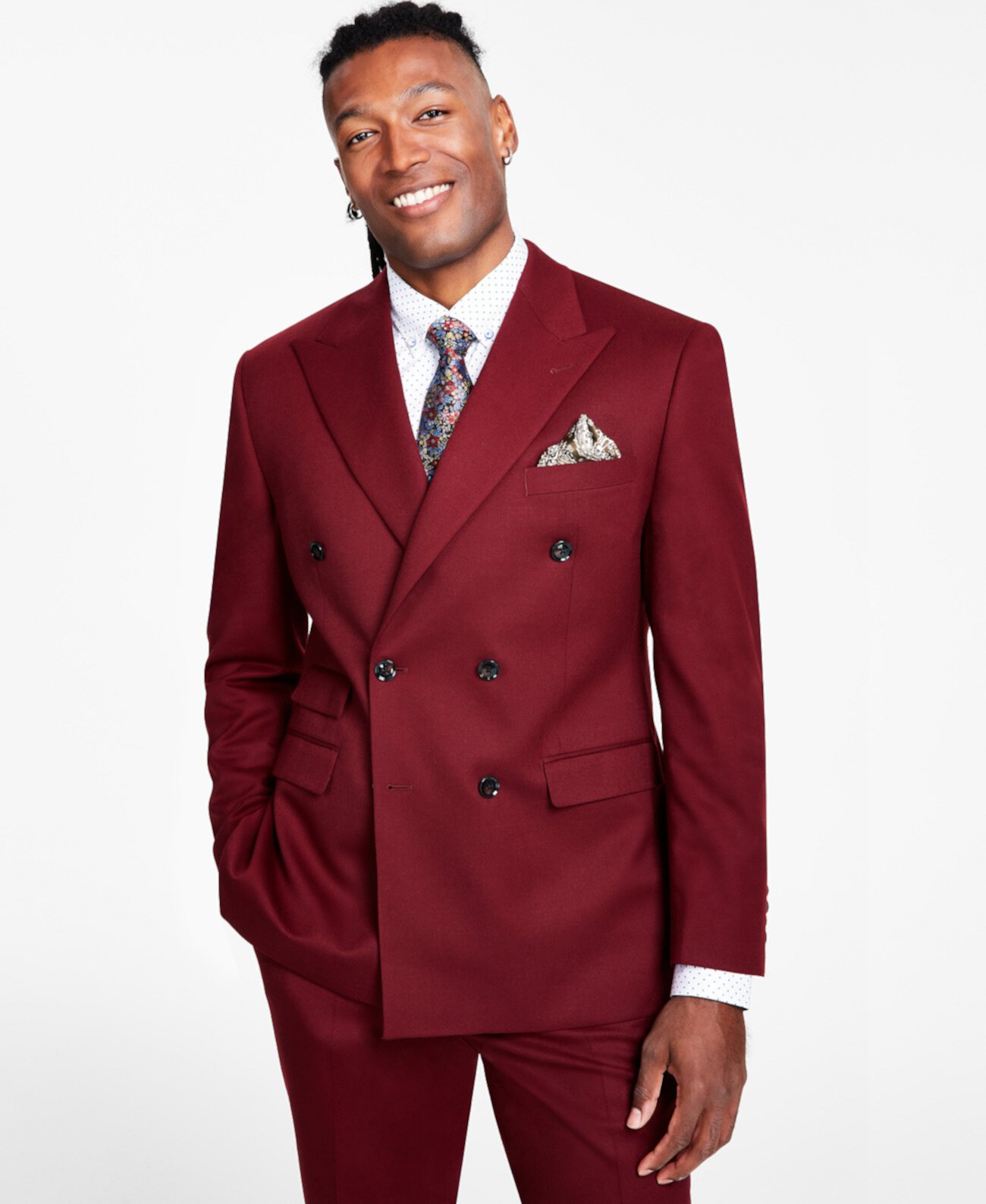Мужской классический двубортный костюм стрейч бордового цвета с раздельным пиджаком Tayion Collection