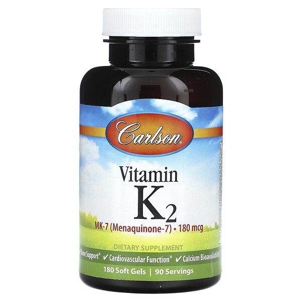 Витамин K2, 180 мкг, 180 мягких капсул - Carlson Carlson