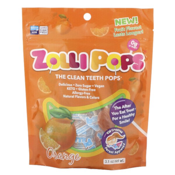 The Clean Teeth Pops, Orange, 3.1 oz Zolli Pops