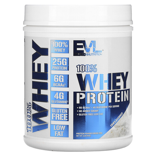 100% сывороточный протеин, без вкуса, 1 фунт (454 г) EVLution Nutrition