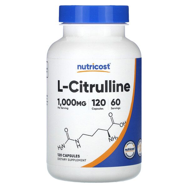 L-цитруллин, 1000 мг, 120 капсул (500 мг на капсулу) Nutricost