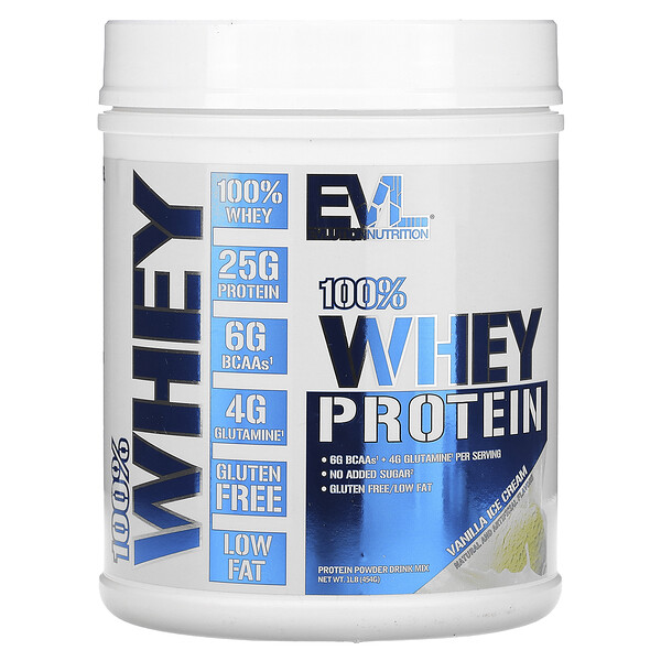 100% сывороточный протеин, ванильное мороженое, 1 фунт (454 г) EVLution Nutrition