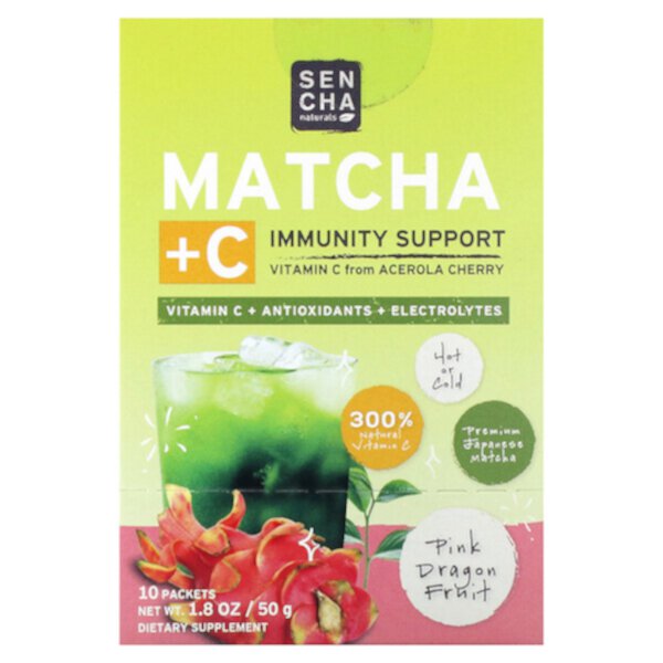 Matcha + C, Pink Dragon Fruit, 10 Packets, 0.18 oz (5 g) Each Sencha Naturals