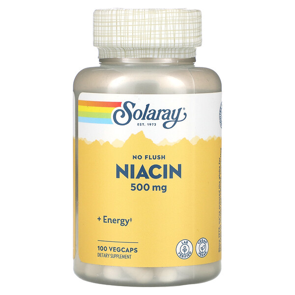 Ниацин без покраснения - 500 мг - 100 растительных капсул - Solaray Solaray