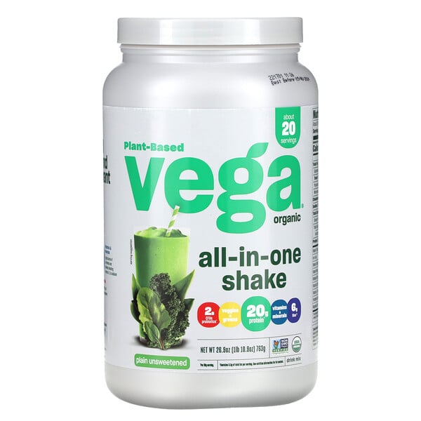 Растительный органический коктейль «все в одном», простой несладкий, 26,9 унции (763 г) Vega