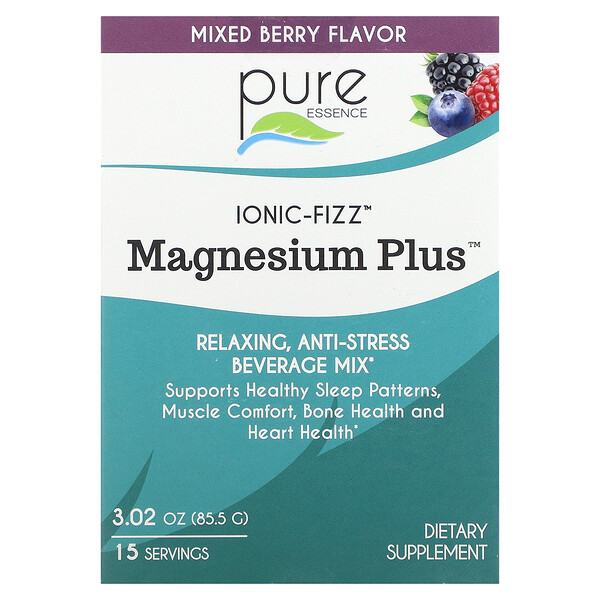 Ionic-Fizz, Магний плюс, ягодная смесь, 15 палочек, по 0,2 унции (5,7 г) каждая Pure Essence