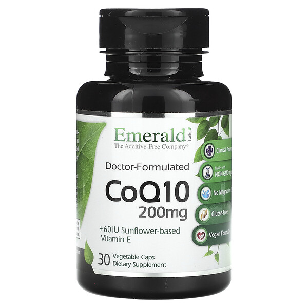 CoQ10, 200 мг, 30 растительных капсул Emerald Labs