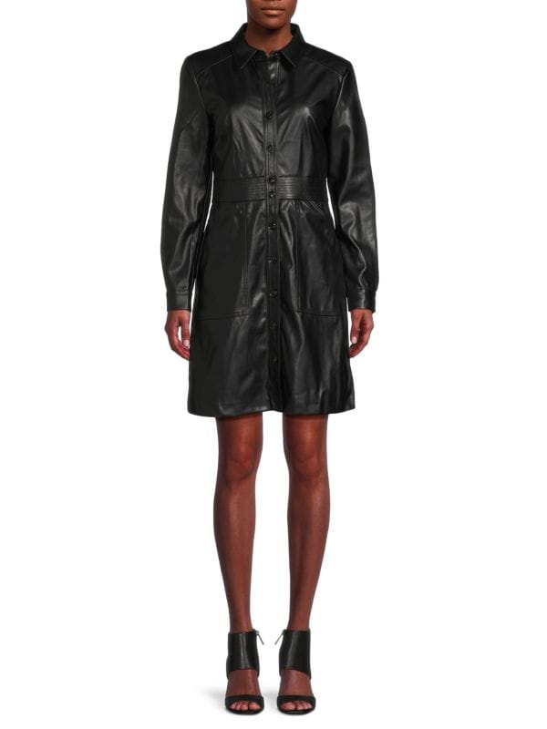 Платье-мини-пальто из искусственной кожи Saks Fifth Avenue