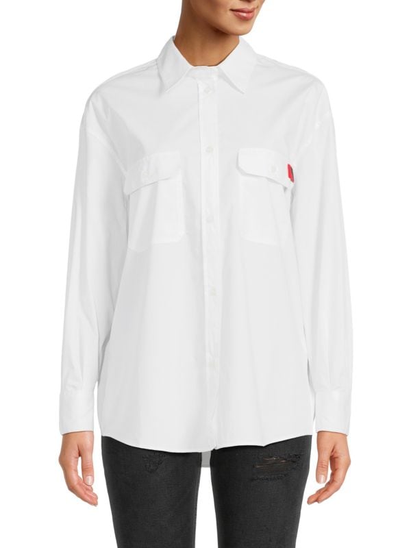 Рубашка на пуговицах с карманами и клапаном с логотипом LOVE Moschino