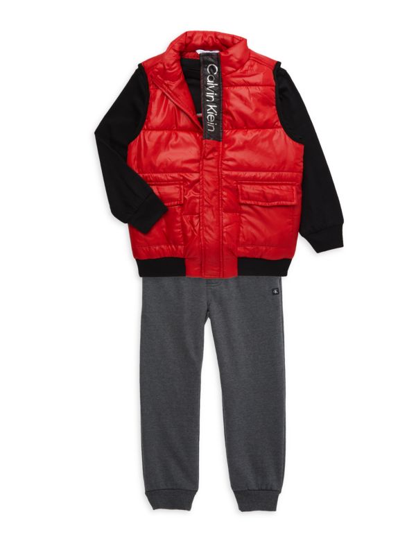 Комплект из трех предметов: жилета, топа и спортивных штанов для маленького мальчика Calvin Klein