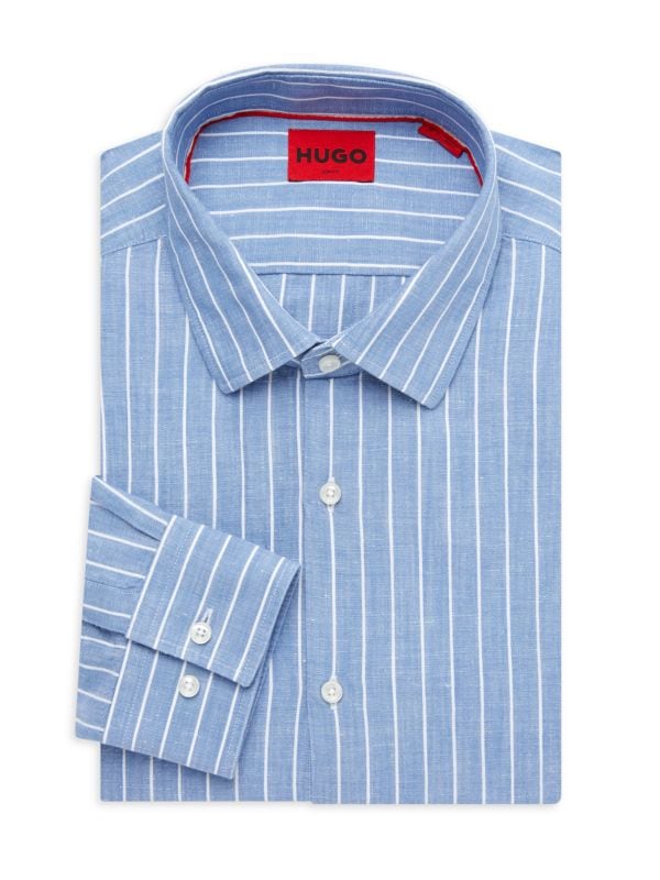 Классическая рубашка узкого кроя в полоску Kenno HUGO BOSS