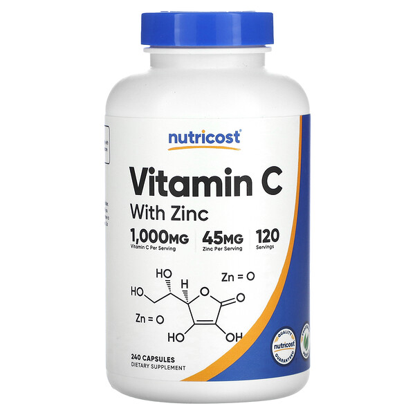 Витамин С с цинком, 240 капсул Nutricost