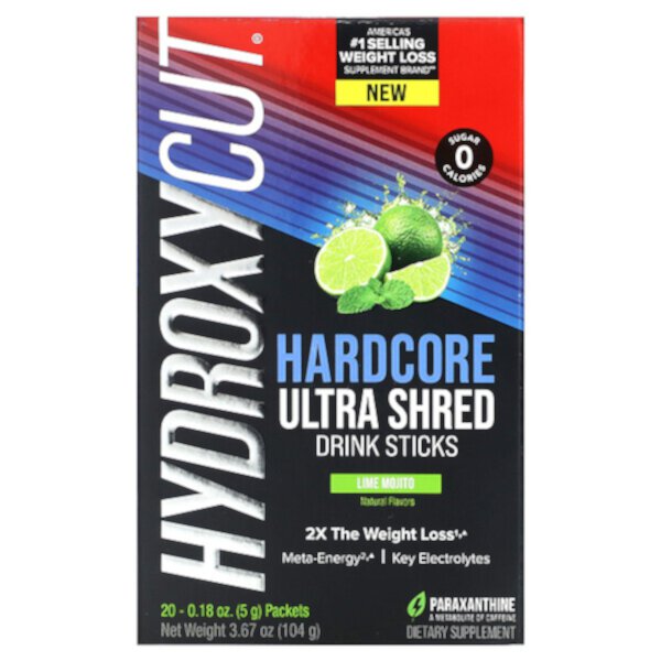Hardcore Ultra Shred Drink Sticks, Лайм Мохито - 5 г - 20 палочек - Hydroxycut Hydroxycut