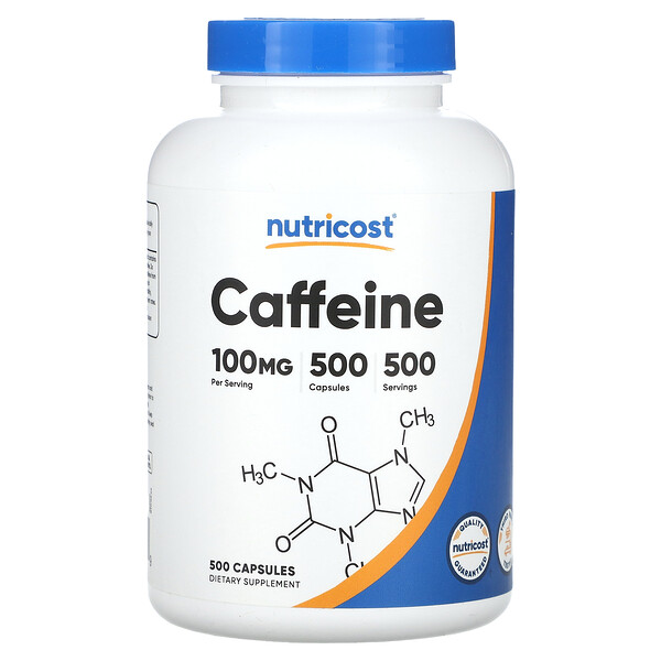 Кофеин, 100 мг, 500 капсул Nutricost